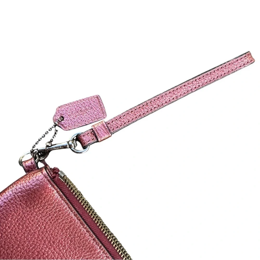 Coach Maroon metallic pebbled Wristlet Clutch EUC